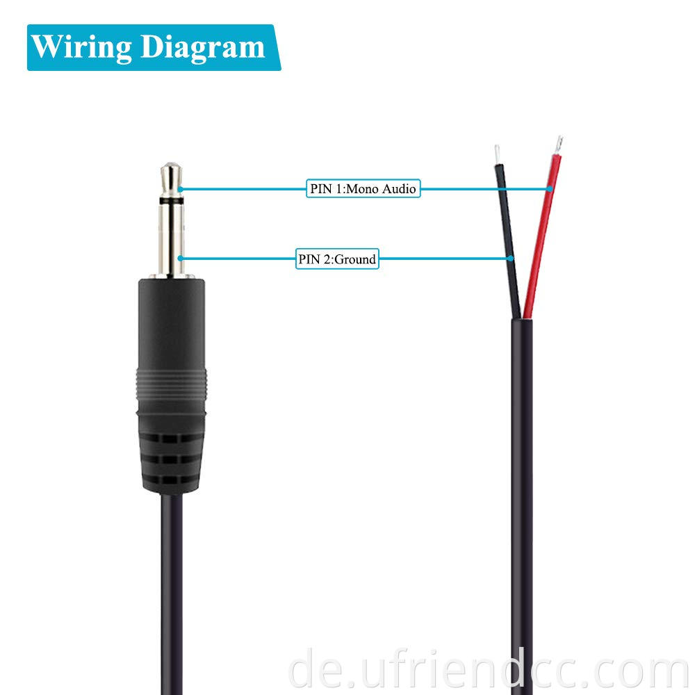 2,5 mm männlicher Stecker zum bloßen Draht offenes Ende TS 2 Pole Mono 2,5 mm Stecker -Jackanschluss -Audiokabel